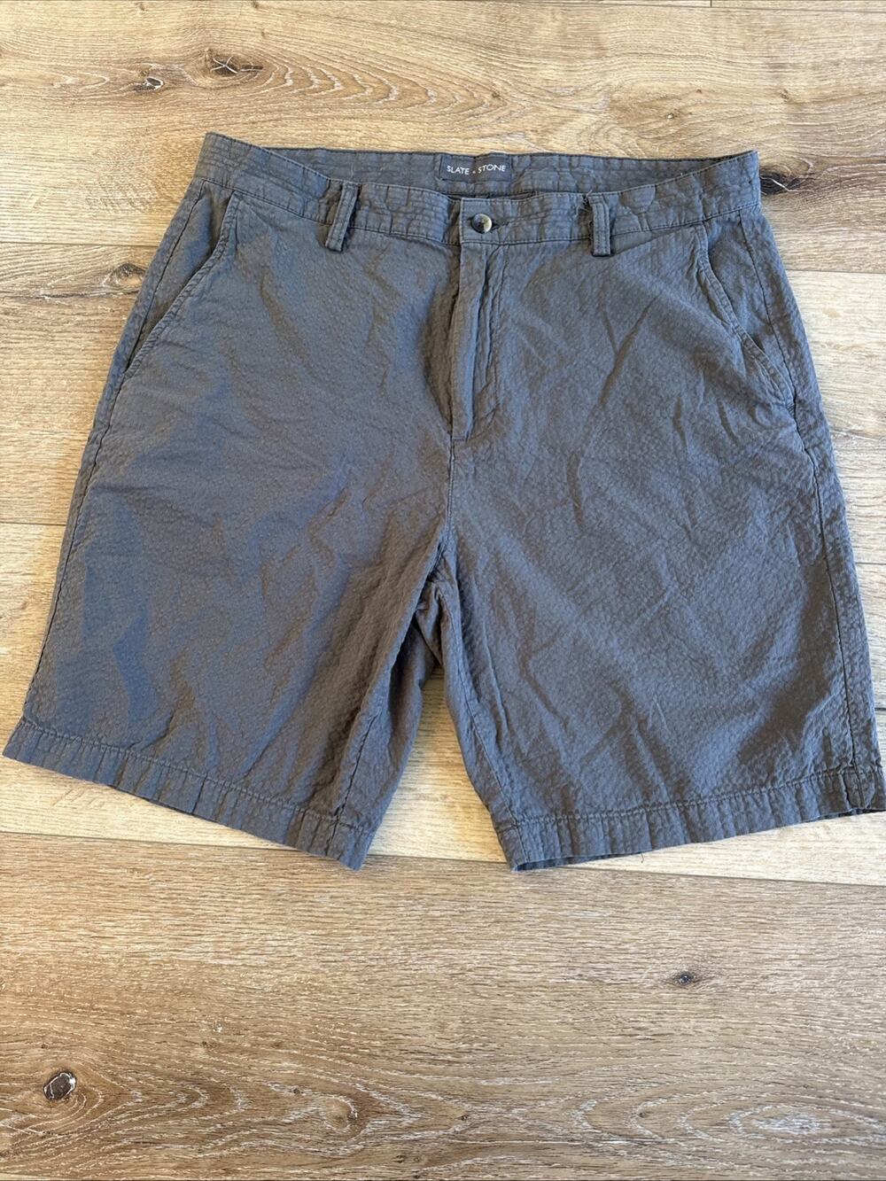 Slate And Stone Men’s 34 Dark Gray Seersucker Flat Front Shorts Size 34